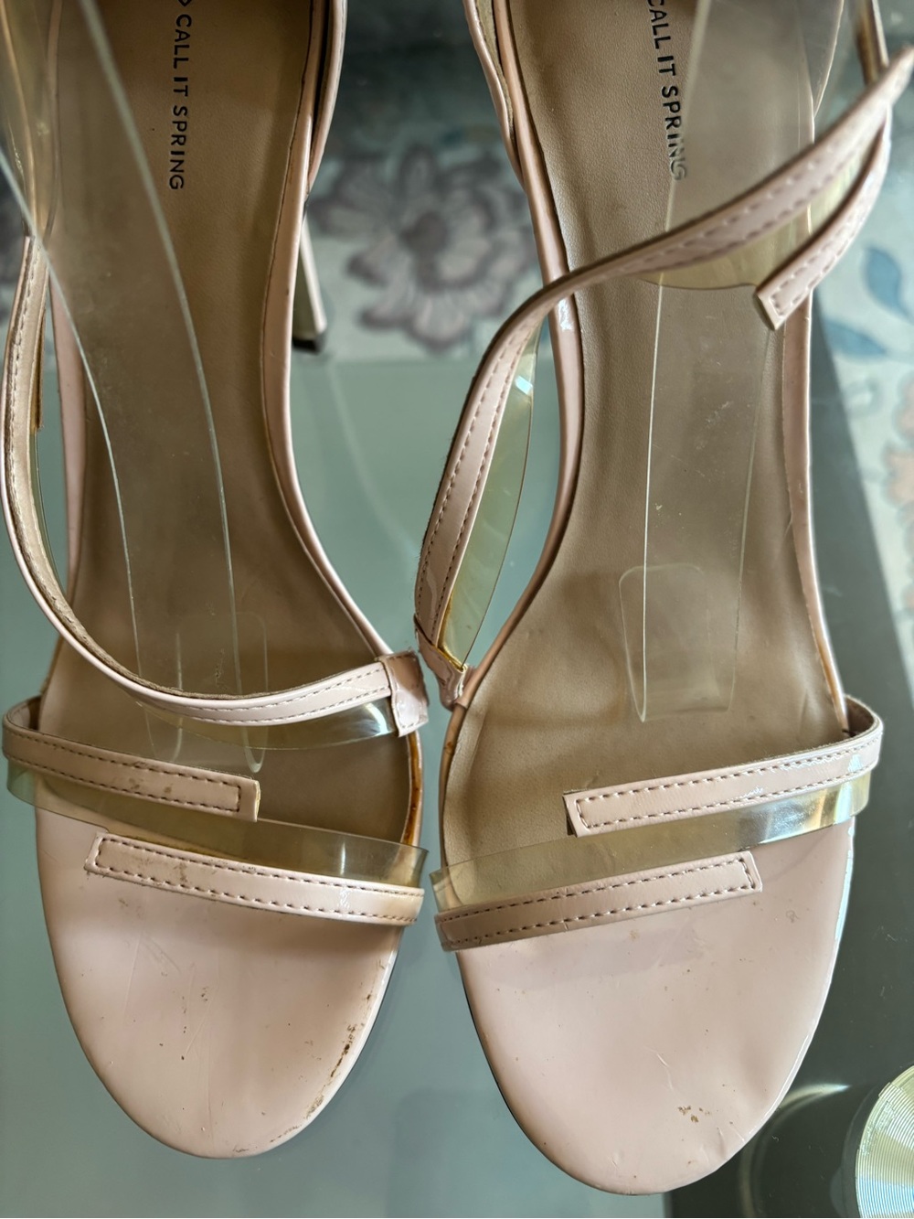 Call It Spring Blush Nude Clear-Strap Heeled Sandals